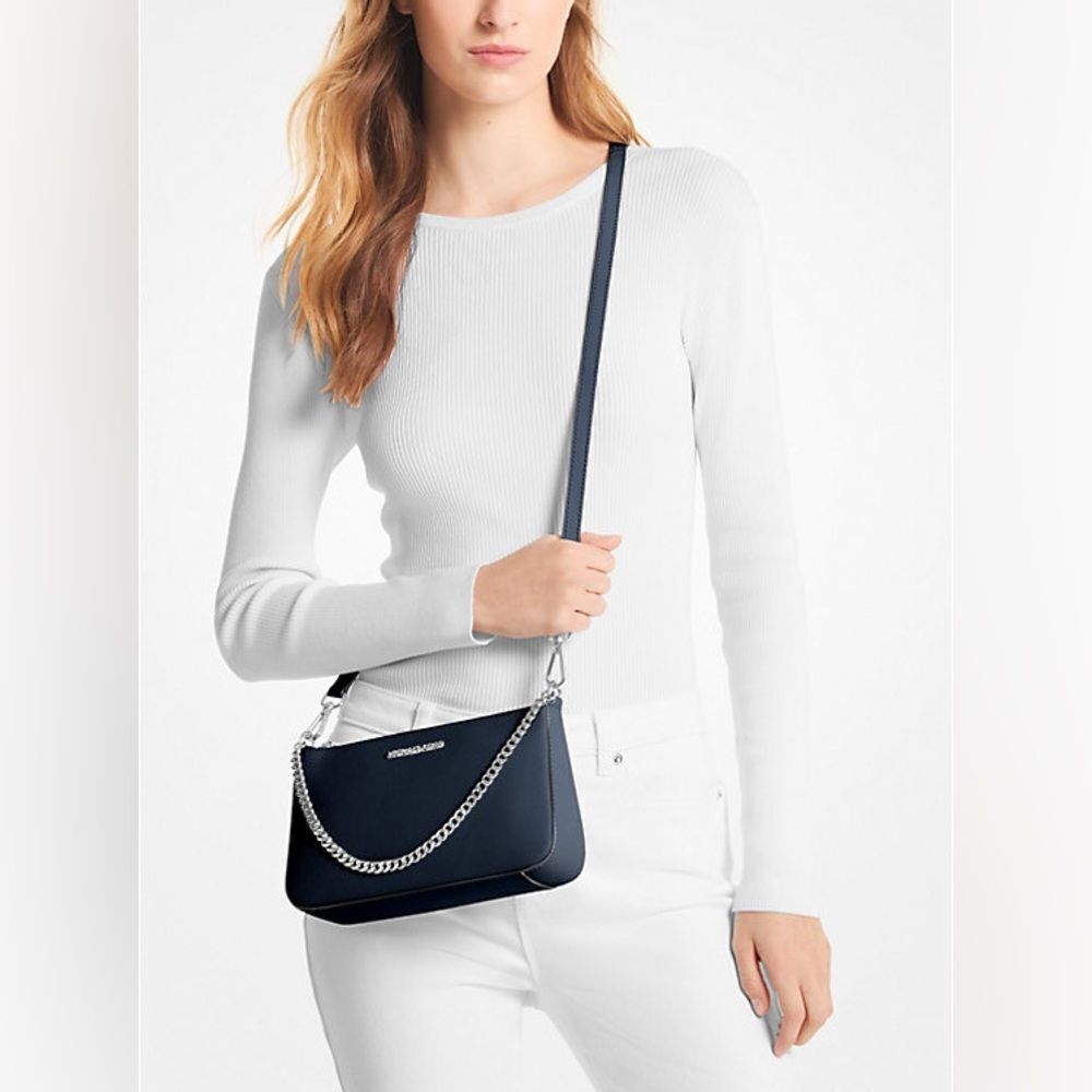 New MICHAEL KORS Jet Set Medium Saffiano Leather Navy Blue Crossbody Bag